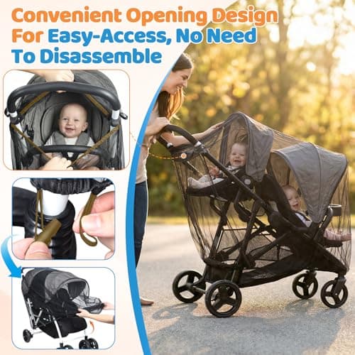 Mosquito Net for Pram, Universal, Black-Side-by-Side — view 4