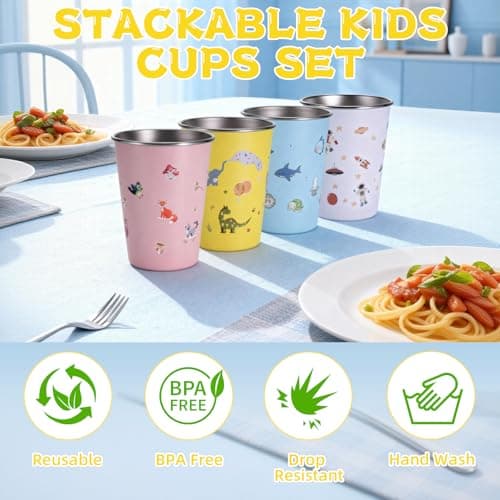 Hejo Set of 4 Stainless Steel Cups for Kids, 350ml Reusable Drinking Cups — view 4