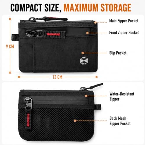 FIREDOG RFID Wallet for Men Women, Compact Travel Organiser with D Ring Attachment, Waterproof Card Holder with Coin Pocket, Small Zipped Pouch for Cash Cards Keys and Everyday Essentials — view 6