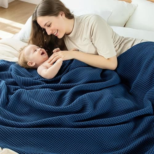 Exclusivo Mezcla 100% Cotton Muslin Throw Blanket for Sofa Couch, Navy Blue — view 2