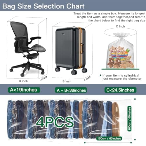 4 PCS Extra Large Clear Plastic Storage Bags - 100 ×140cm Clear Large Plastic Bags for Clothes, Furniture, Luggage, Suitcase, Quilts, Chair, Bike - Waterproof Big Plush Storage Bag - Suitcase Cover — view 3