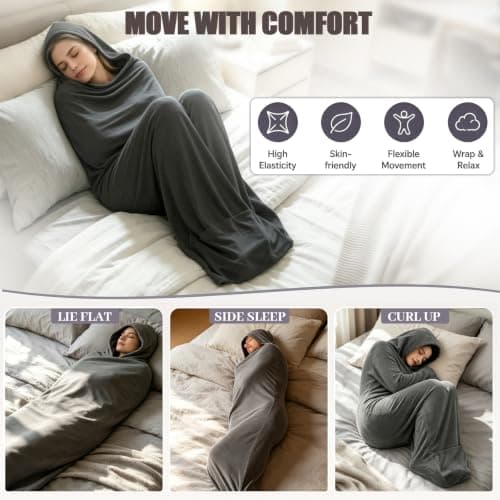 FANGCCC Sleep Pod, 360 Wrap Compression Sleep Sack with Hood and Foot Opening, Soft Breathable Wearable Sleeping Bag, Stretch Sleeping Pod, Wearable Blanket, Sensory Compression Blanket (S) — view 5