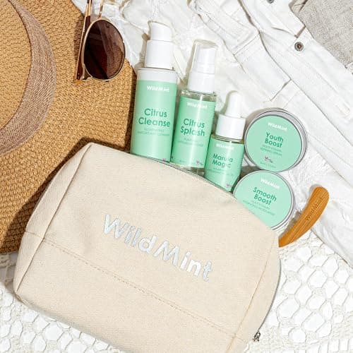 WildMint Mini 5-Step Clear Skin Gift Set | Travel Size Cleanser, Toner, Serum, Face Oil, Moisturiser & Bag | Gifts for Mum, Friends & Daughter | Natural Skincare UK Dark Spots & Dryness (Travel-Size) — view 4