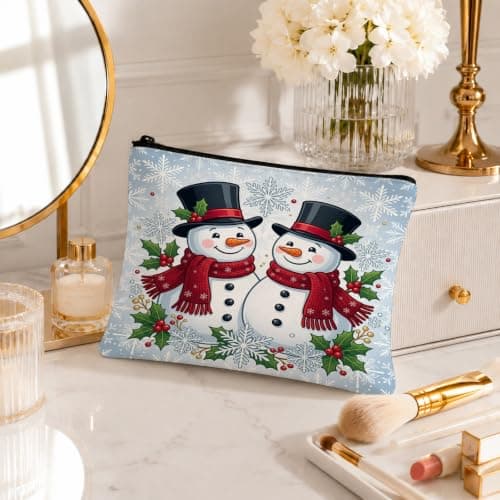 Snow Man Couple Holiday Quote Christmas Makeup Bag 7x9 Inch — view 6