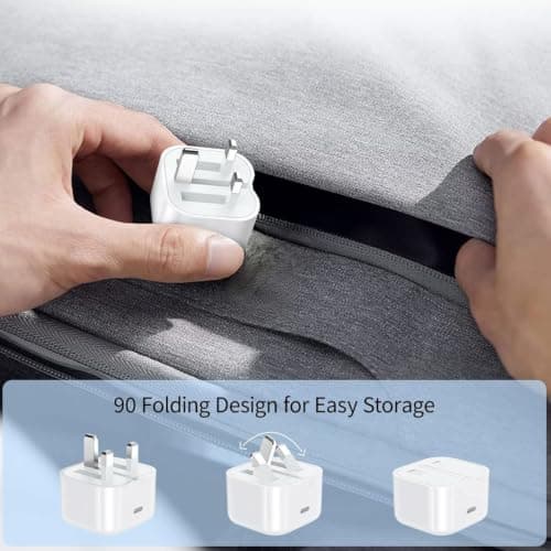USBC Plug UK Fast Charger Type C Iphone Charger Plug Folding 20W USB C Power Adaptor for IPhone 17/16 Pro Max/16E/15 Plus/14/13/12/11/XR/A16/Samsung Galaxy/Google Pixel 10/9 Travel Wall Charging Block — view 4