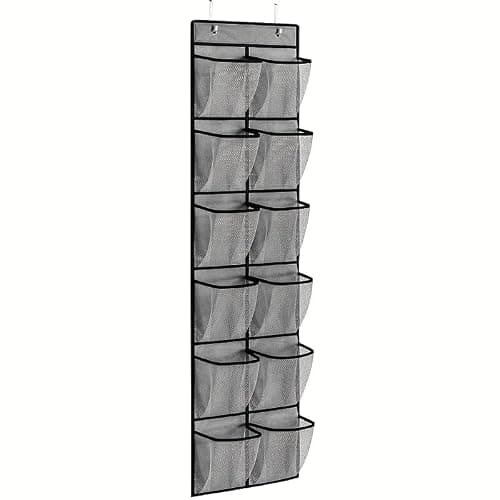 SOPSTUO Hanging Shoe Storage, Over Door Shoe Storage, Door Shoe Rack,12 Breathable Mesh Huge Pockets, Shoe Hanging Storage Bag with 2 Metal Hooks for Various Doors (Modell C)