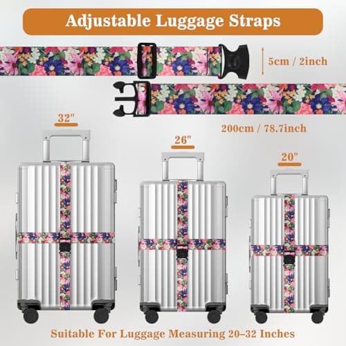 2Pcs Luggage Straps for Suitcase, Suitcase Straps Adjustable, Flower Cross Luggage Belt with Lock for 20-32 inch Travel Case — view 2