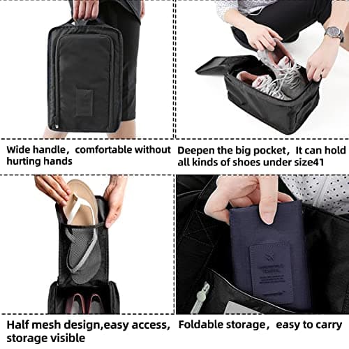 2 Pack Travel Shoe Bag Shoes Organizer, Foldable Waterproof Small Shoe Bags Storage Organizer Shoe Pouch with Zipper, Portable Carrier Bag Travel Bags Organiser (Black) — view 6