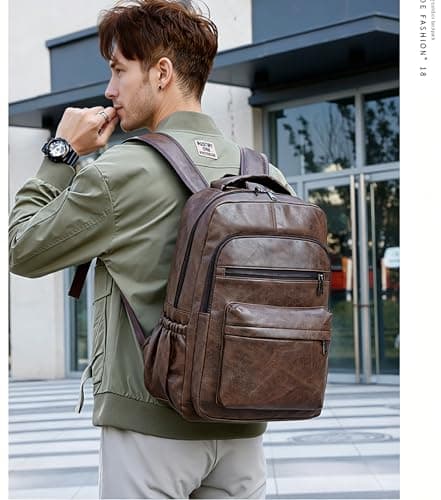 Lumavox Laptop Backpack Mens Travel Backpack with USB Charging Port, 15.6 inch Laptop Rucksack Water Resistant Leather Travel Rucksack Computer Bag, Coffee — view 2