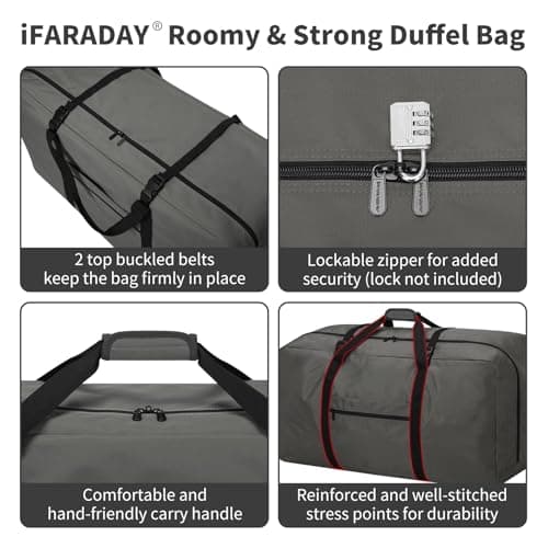 ZZY 110L Extra Large Duffle Bag Lightweight Oversized Foldable Holdall Storage Bag for Travel, Outdoor, Camping, Sport Grey — view 2