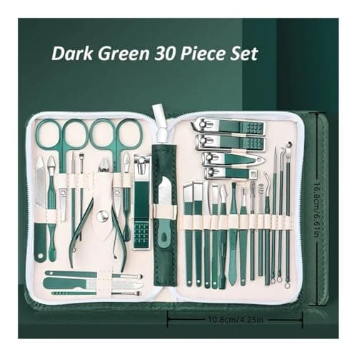 30pcs Professional Stainless Steel Nail Clipper Set Green Nail Tools Manicure Pedicure Set of 30pcs Travel Grooming Kit(Black 30pcs Set) — view 2