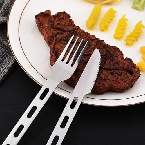 JYTDBCS 3Pcs Camping Cutlery Set Stainless Steel Flatware Travel Cutlery Set Tableware Kit for Knife, Fork and Spoon Set with Carabiner for Hiking Picnic, Office On-The-Go — view 6