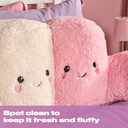 OHS Marshmallow Cuddle Cushion, Comfy Reading Pillows Super Soft Cosy Flannel Fleece Support Pillow with Arms Gaming Cushion for Girls Snuggle Hug Pillow Relaxing at Home, Pink/White — view 6