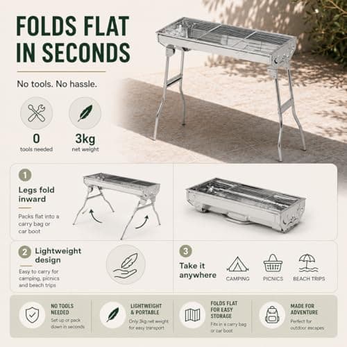 House of Home BBQ Portable Stainless Steel Folding Large Charcoal Grill — view 5