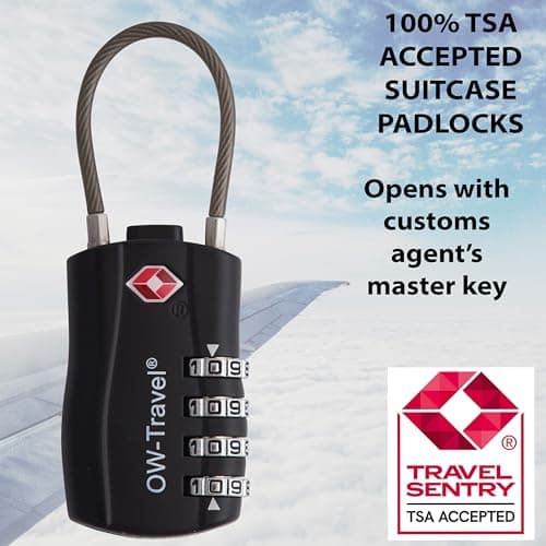 OW-Travel Suitcase Locks, TSA Approved Luggage Padlocks, Black, 2 Pack — view 4
