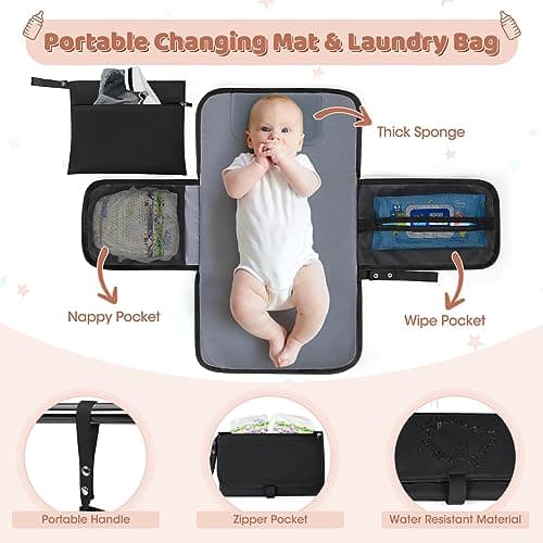 Baby Changing Bag Backpack with Portable Changing Mat Waterproof Nappy Bag Multifunction Baby Diaper Bags Large Rucksack Bag for Mom & Dad Black — view 3
