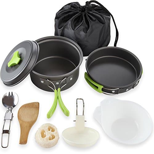 MalloMe Camping Cookware Mess Kit, Camping Cooking Set 10 Pcs - Camping's Pans and Pots Set for Travel Backpacking Portable Camp Essentials Equipment & Accessories, Camp Pot for Food & Kitchen — view 2