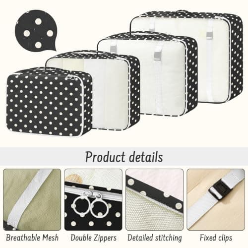 8PCS Packing Cubes for Suitcase, Travel Luggage Organisers for Backpack, Waterproof Storage Bags for Clothes Shoes, Travel Essentials Accessories - White Dots — view 5