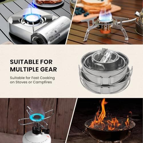 GEEKHOM Stainless Steel Camping Cookware Set - Outdoor Pot and Pan Set with Bonus Cutlery, Storage Bag, Perfect for Hiking, Camping, Backpacking, Picnics — view 5