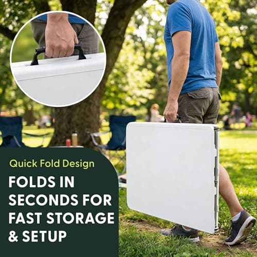 Keplin 6ft Portable Folding Table, 180x70x74cm, Waterproof, White, 9.5kg — view 4