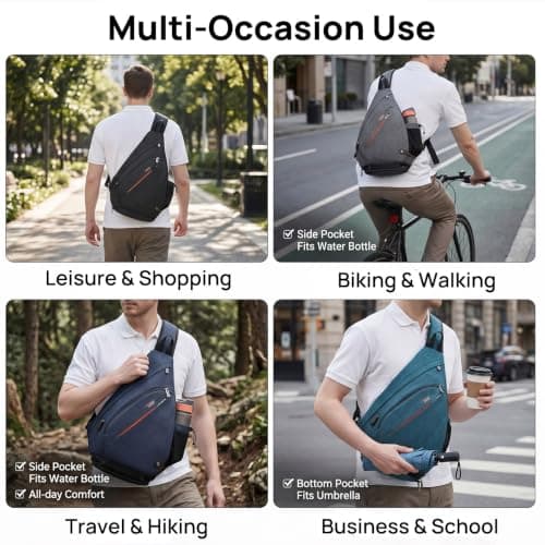 TUDEQU Large Sling Bag for Men 19L, Crossbody Backpack with 8 Pockets — view 6