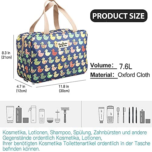 HCFGS Full Size Toiletry Bag Hand-Held Large Cosmetic Bag Travel Makeup Bag Portable Large Wash Bag Waterproof Toiletry Kit Organizer for Women & Girl (Blue Duck) — view 5