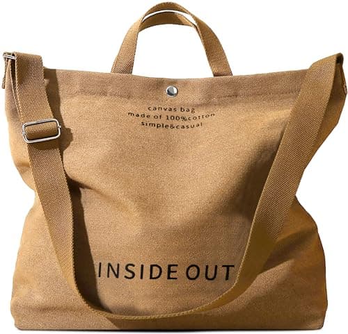 UNLOCKCUP Large Canvas Tote Bag for Women 3 Small Inside Pockets-Vintage Crossbody Handbag for Work, Beach, Travel-16oz Cotton, Coffee, One Size
