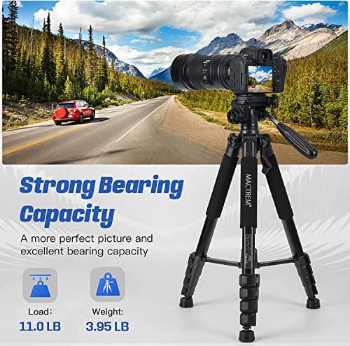 MACTREM 75 Inch Camera Tripod for Sony Canon Nikon, Lightweight Travel Video Aluminum Tripod Stand with Cell Phone Mount for iPad Phone — view 3