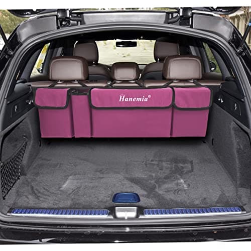 Hanemia Car Trunk Organizer, Backseat Hanging Storage with 4 Large Pockets, Collapsible Cargo Bag with Adjustable Straps Frees Trunk Floor, Sturdy Space Saving Expert for SUV, Truck, Van (Purple) — view 6