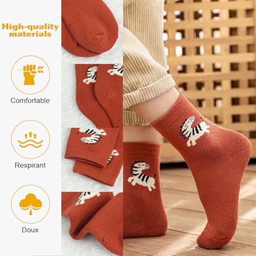 HOTUT Kids Boys Girls Thermal Socks,5 Pairs Toddler Crew Socks Kids,Warm Socks for Kids Boys Girls Toddlers,Girls Boys Teen Winter Cosy Hiking Warm Thick Cushion Boot Socks,Boys Girls Cosy Warm Socks — view 4