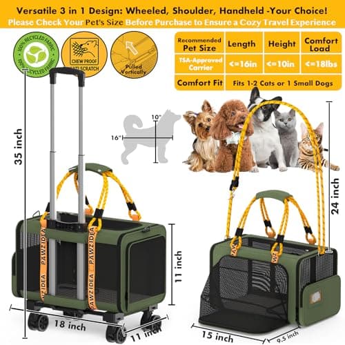 PAWZIDEA Expandable Rolling Cat Carrier with Wheels, Soft-Sided Pet Carrier — view 2