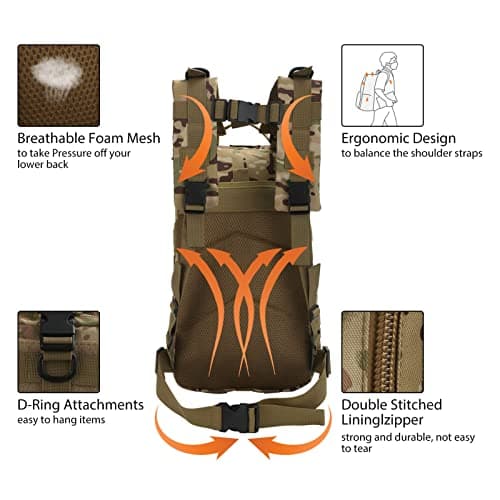 XJYMCOM 30L Tactical Backpack Capacity Rucksacks Assault Pack Polyester — view 4