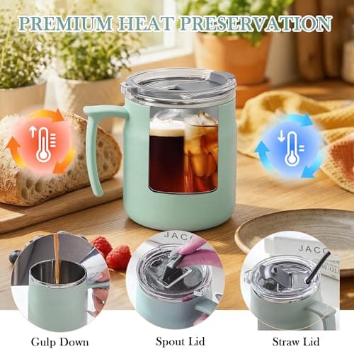 AmzDaKai Thermal Travel Mug, Insulated Coffee Mug, Travel Mug with Handle, Large-Capacity Portable Camping Mug– 500ml Double-Wall Vacuum Stainless Steel, Hot & Cold Beverage (Green) — view 5