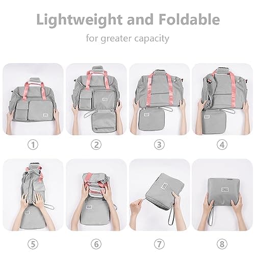 flintronic Travel Duffel Bag, Foldable Gym Bag- Overnight Weekend Bags for Women Men, with Wet and Dry Separation, Large Capacity Holdall Bag for Sports and Travel - Grey & Pink — view 4