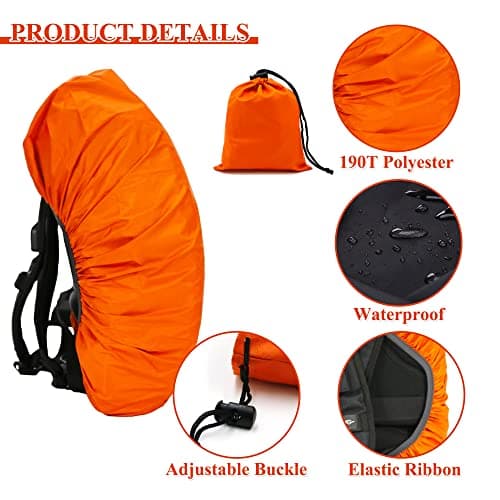 Waterproof Backpack Cover with Reflective, 15L-25L Rucksack Rain Cover with Storage bag, Rainproof Rucksack Cover for Hiking Camping Traveling Cycling (Orange, S) — view 4