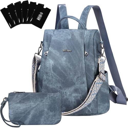 Eshow Womens Backpack Anti Theft Waterproof, Ladies Rucksack Vegan Leather Fashion, Daypack Convertible small makeup bag With RFID, Handbag Shoulder For Travel School Work Blue