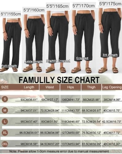 Famulily Womens Light Weight Cotton Trousers for Travel Cropped Linen Wide Leg Lounge Pants with Pockets (M,Grey Coffee) — view 5