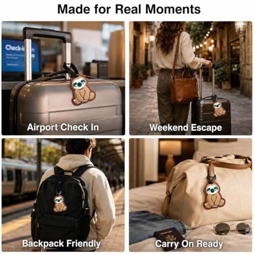 2Pcs Cute Sloth Silicone Luggage Tags with Waterproof Name Label — view 5