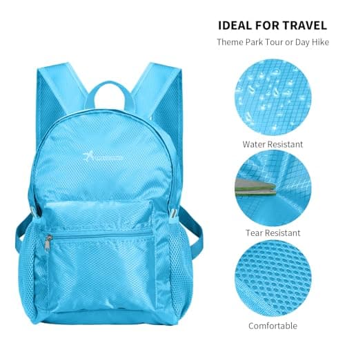Risipu Lightweight Foldable Backpack Small Waterproof Hiking Rucksack Durable Packable Backpacks for Women Men Outdoor Hiking Biking Travelling Walking Camping (M-Blue) — view 2