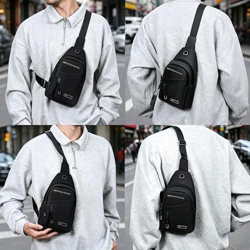 Cross Body Bag Women Men, Waterproof Shoulder Bag Sling Chest Bags with Headphone Port Small Side Bags Crossbody Man Bag for Travel Gym Hiking Running Outdoor Sports Festival Shoulder Backpack (Black) — view 2