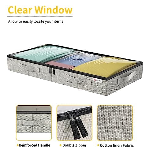 Underbed Storage Bags, Under Bed Storage Box with Reinforced Handle and Lid, Sturdy Sidewalls/Bottom for Clothes, Duvets, Comforters, Blanket, Bedding Thick Fabric with Clear Window, 2Pack — view 4