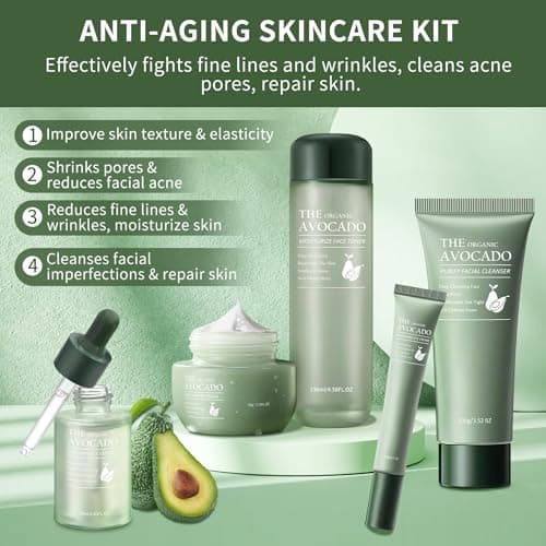 Avocado Skin Care Set, 9-In-1 Travel Skincare Kits for Hydrating & Soothing Skin, Daily Care Routine Kit with Avocado, Anti Aging Facial Kit for Women, Reduces Acne, Fine Lines & Wrinkles. — view 2