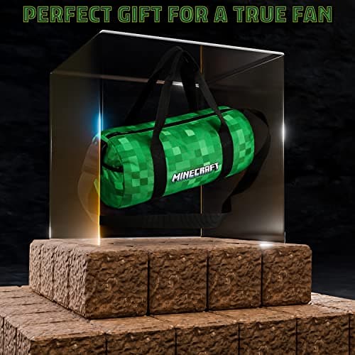 Minecraft Gym Bag for Kids Teens Travel Overnight Sports Duffle Bag Adjustable Strap Kit Bag Large Holdall Gamer Hand Luggage Bag (Green, 41x19x18cm) — view 2