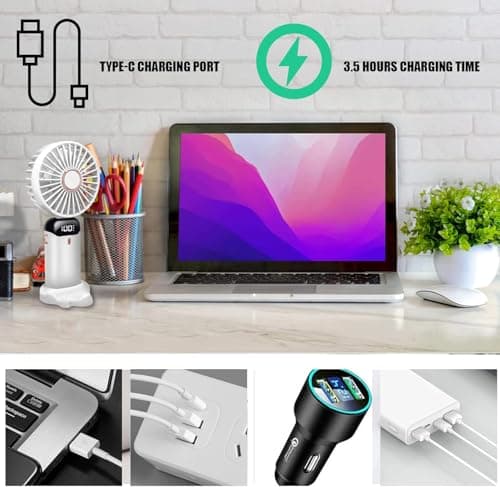 Jsdoin Hand Held Fan,Portable Handheld USB Rechargeable Fans with 5 Speeds,Battery Operated Mini Fan Foldable Desk Desktop Fans with LED Display for Home Office Bedroom Outdoor Travel (White) — view 6
