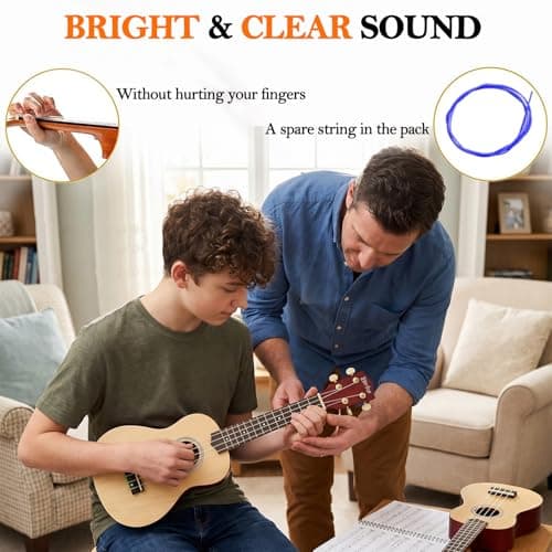 Mhogany Soprano Ukulele Starter Kit - Professional 21 inch w/Case Strap Digital Tuner Aquila Strings (21 inch, Rainbow) — view 4