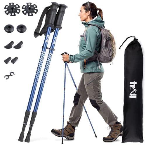 Trail Telescopic Walking Poles, 2 Pack, Adjustable 65–135cm, Blue