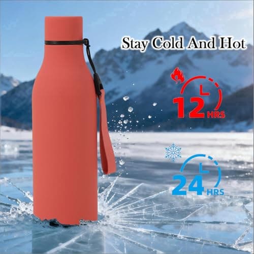 Water Bottle with Strap 550ml, Stainless Steel Water Bottle, Double Wall Insulated Flask Bottle Keeps 24H Cold/12H Hot, Leakproof Metal Drinks Bottle, BPA-Free for Travel, Gym, Hiking (Red) — view 5