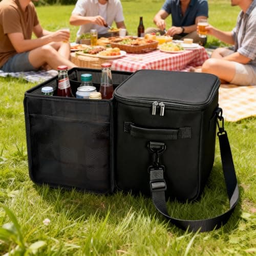 Insulated Cooler Bag Dual Compartment for Beach Camping Travel — view 3