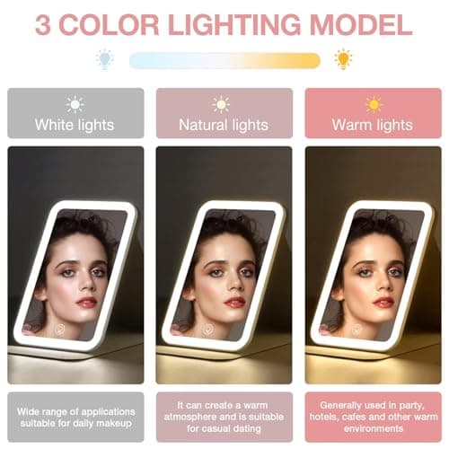 Kintion Travel Makeup Mirror, Portable LED Lighted Makeup Mirror, Pink — view 5