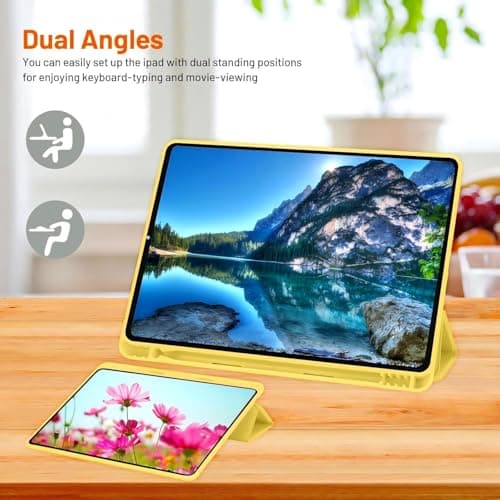 Compatible With iPad 9th/8th/7th Generation, Premium PU Leather + Soft TPU Back Case With Pencil Holder, Auto Sleep/Wake 10.2 Inch Cover 2021/2020/2019 (Yellow) — view 4